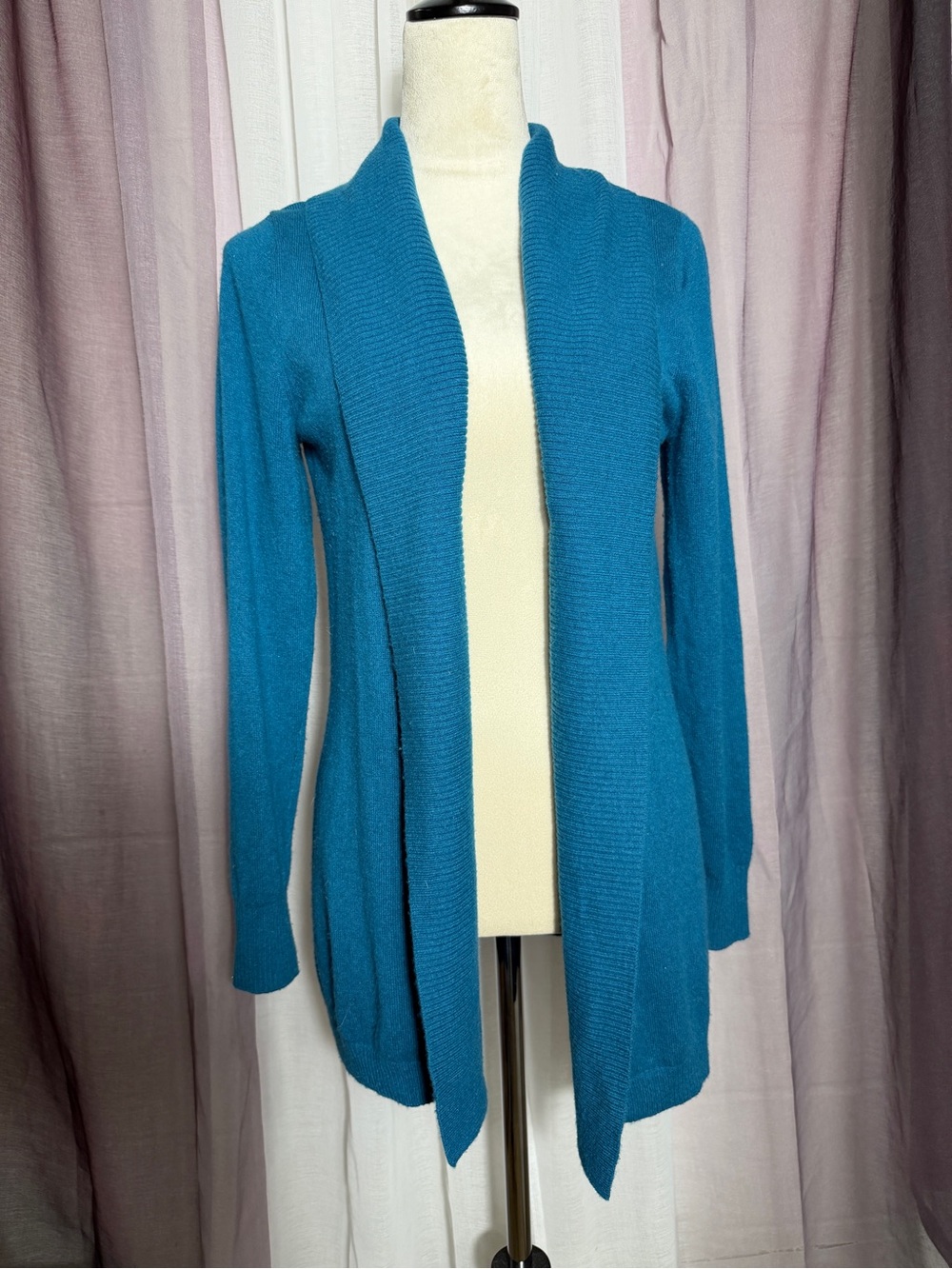 LL Bean Teal Open-Front Women’s Cashmere Cardigan Sweater